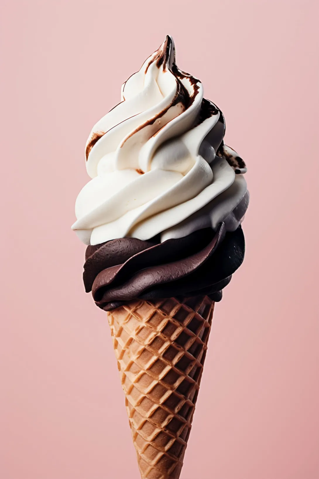 csoki csavaros fagylalt alul, felette vanília tölcsérben csokiöntettel